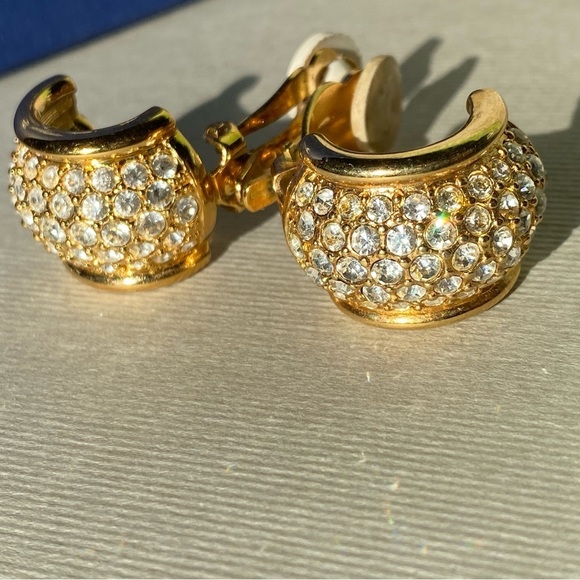 Swarovski gold tone clip on crystal earrings
